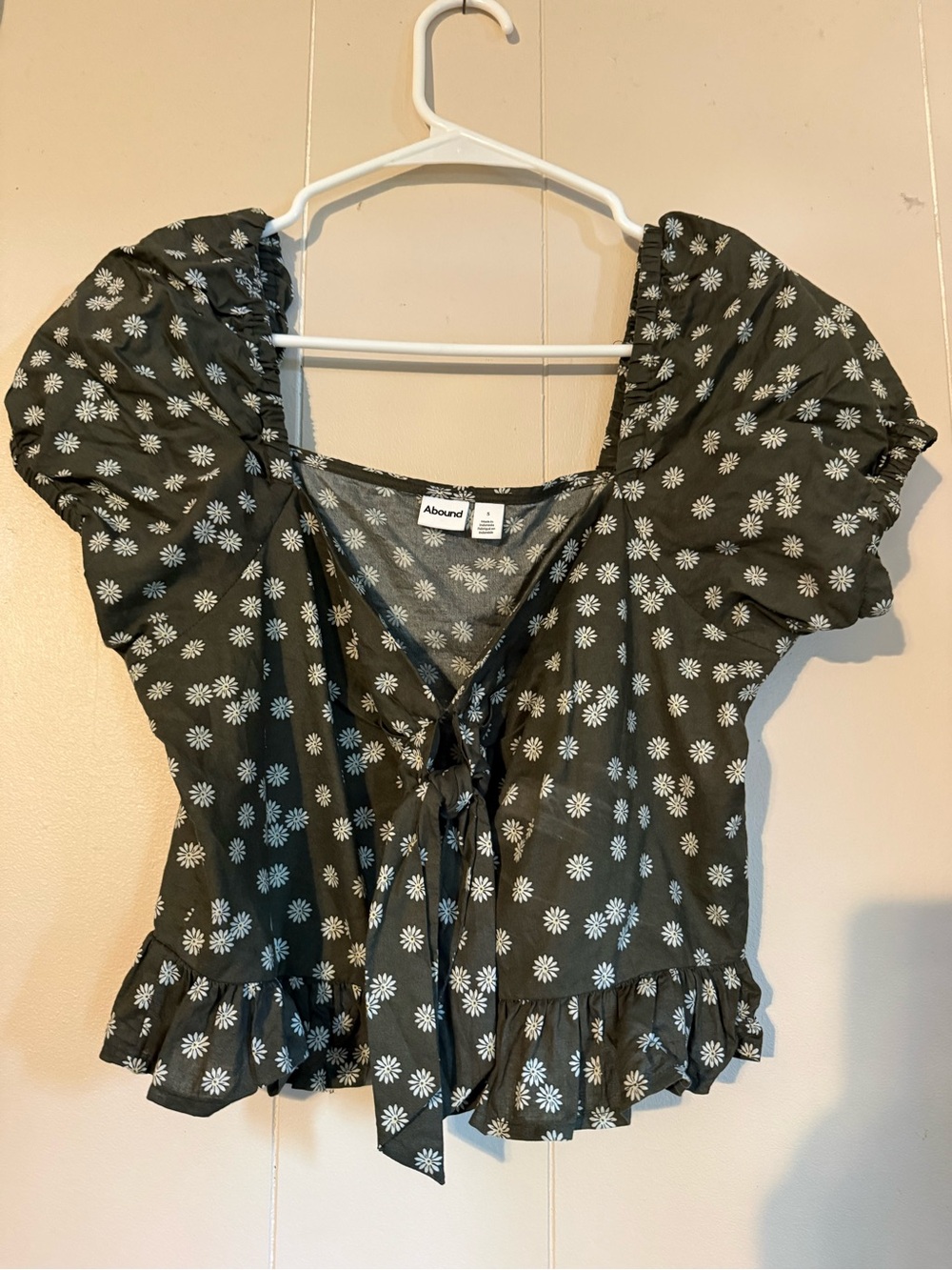 Abound Olive Green Daisy Tie-Front Ruffle Crop Top